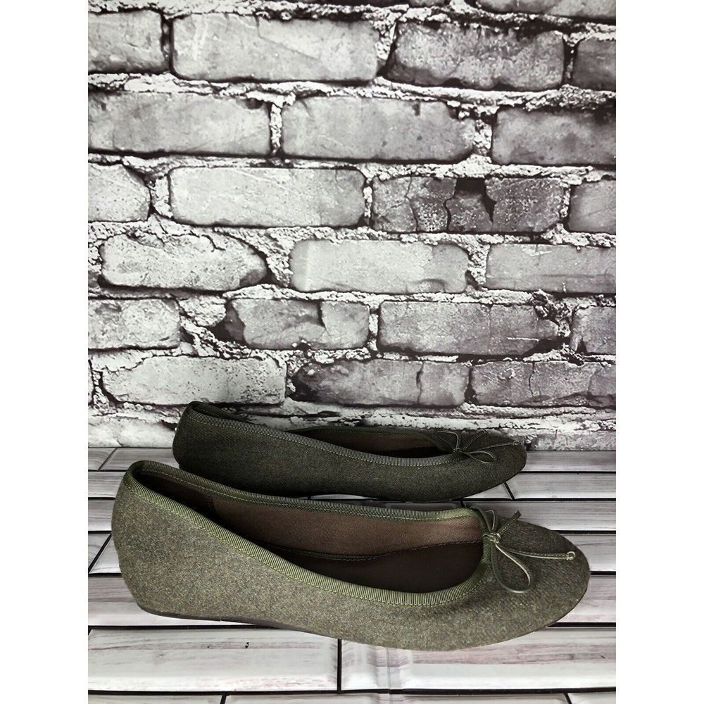 Saks Fifth Ave Green Wool Fabric Bow Ballet Flats Shoes Women’s Sz 40EU/9M US